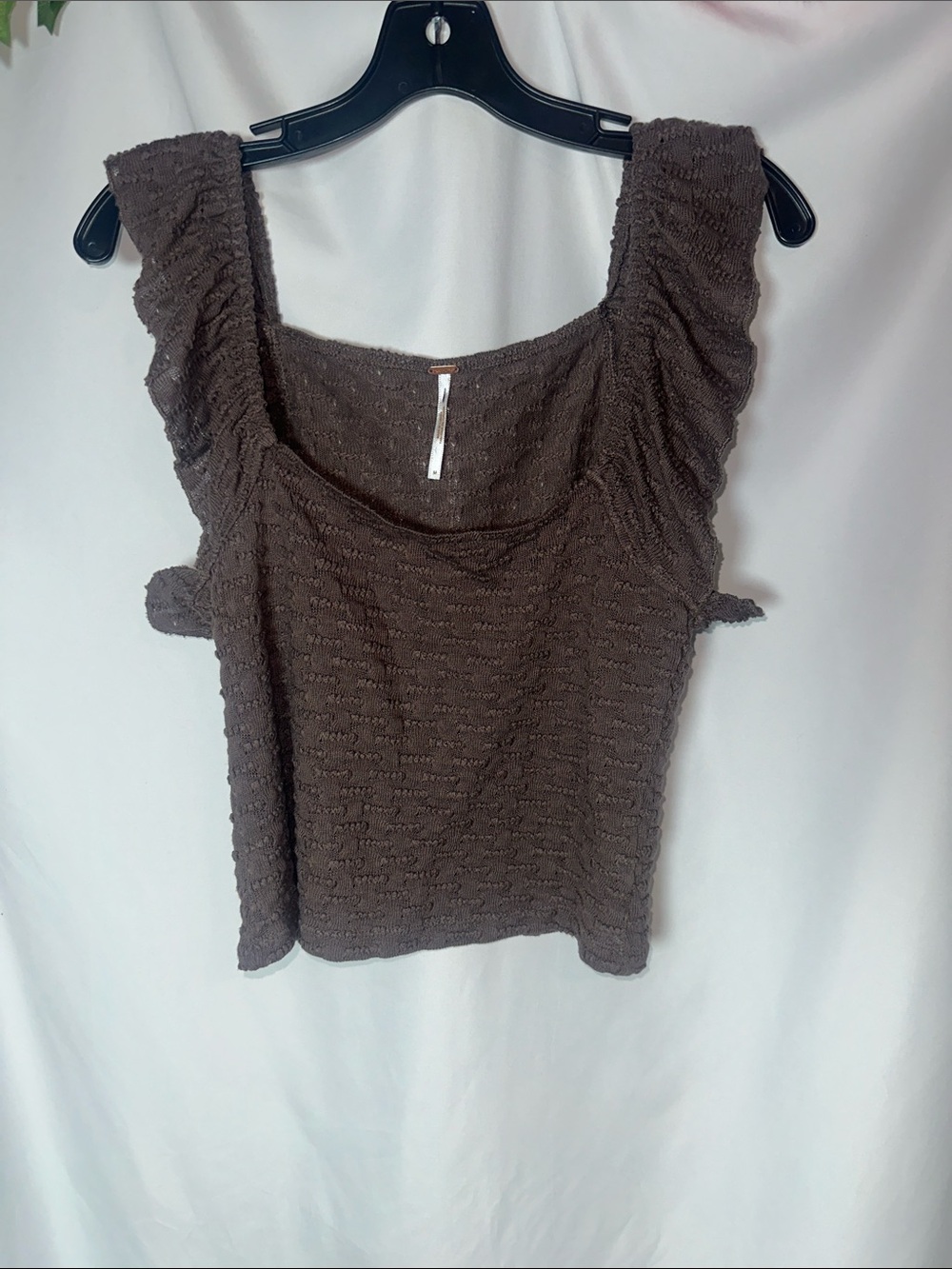 Free People Brown Smocked Square-Neck Tank Top